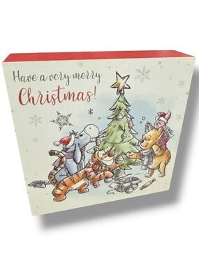 Disney Winnie the Pooh Christmas Home Decor 6x6 Wall Block Holiday